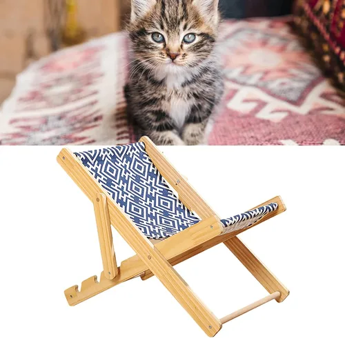 Miniatura 2 de Semme Cat Hammock Bed with Unique Design Breathable Wooden Raised Pet Bed for Indoor Cats and Small Pets (Canvas Style)