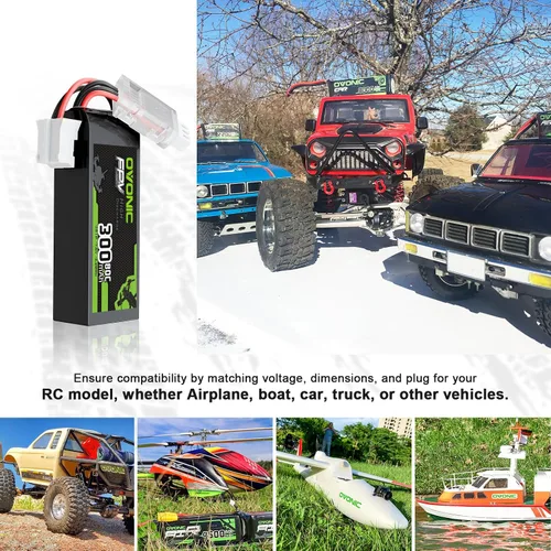 Miniatura 5 de OVONIC Batería Lipo de 7.6V 80C 300mAh 2S con enchufe JST [1 paquete que incluye 2 baterías]