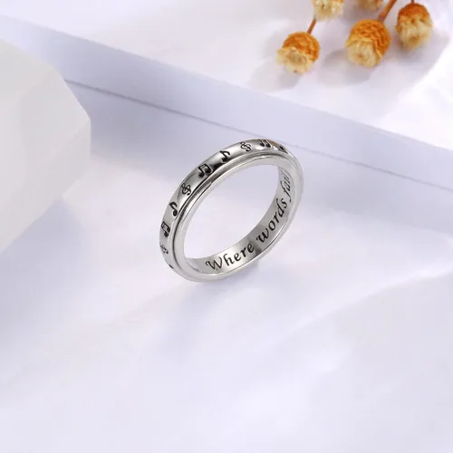 Miniatura 4 de 925 Sterling Silver Spinner Fidget Ring for Women: Musical Note Viking Rune Heartbeat Anxiety Stress Relieving Rotatable Ring Faith Hope Love