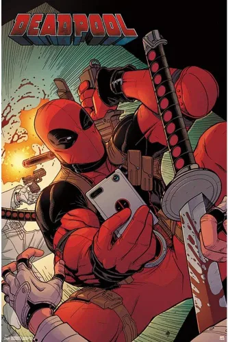 Miniatura 18 de Trends International Marvel Comics Deadpool - Póster de pared para selfies, 14.725 x 22.375 pulgadas, versión enmarcada de madera de granero
