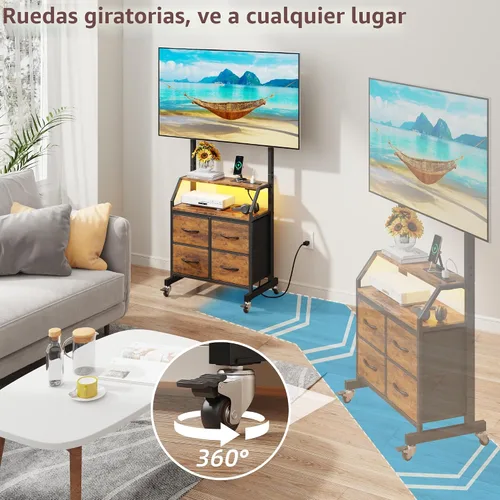 Miniatura 3 de Soporte de TV rodante con soporte y 4 cajones de tela, soporte de TV con ruedas para TV de 32 a 75 pulgadas, centro de entretenimiento y mesa