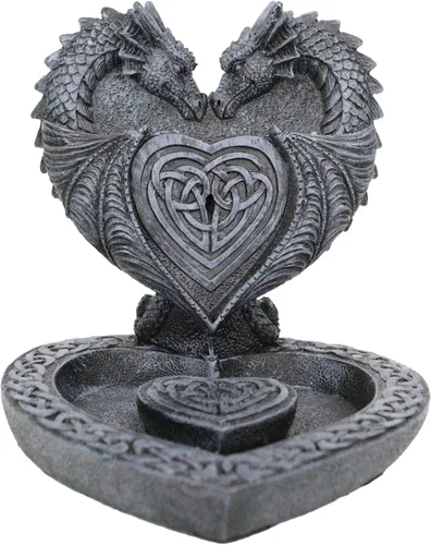 Miniatura 9 de Ebros Gift Guardian of Faux Stone Celtic Heart Tomb Altar Romántico Doble Dragón Cono de reflujo Incienso en cascada Humo Piscina Cascada Quemador