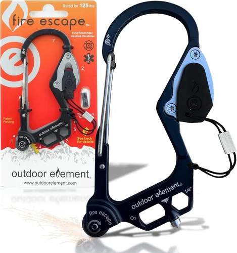 Miniatura 9 de OUTDOOR ELEMENT Herramienta de escape de emergencia, cortador de cinturón de seguridad, rompecristales, herramienta multiusos, encendedor, mosquetón
