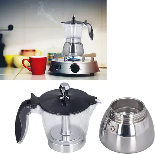 Miniatura 2 de Cafetera de acero inoxidable de 6 tazas con tapa de ABS transparente, cafetera duradera para uso doméstico y exterior