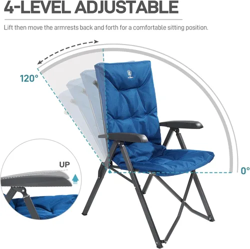 Miniatura 4 de EVER ADVANCED Silla de camping plegable acolchada de 4 posiciones, reclinable ajustable con respaldo alto, portátil para adultos, capacidad