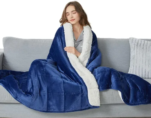 Miniatura 53 de Yescool - Manta con peso para adultos (15 libras, 60 x 80 pulgadas, azul), manta de enfriamiento pesada para dormir, 140-160 libras, manta