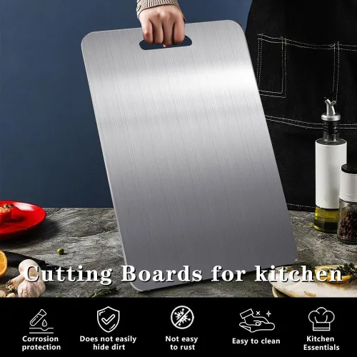 Miniatura 4 de Tabla de cortar de titanio, 2 tablas de cortar de titanio para cocina, no tóxica, tabla de cortar de doble cara de grado alimenticio para acampar al