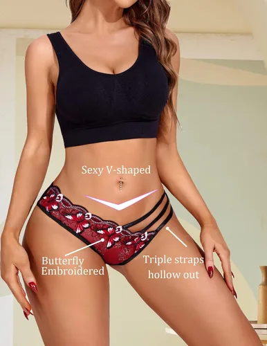 Miniatura 3 de Avidlove Bragas sexy para mujer, paquete de bragas de malla bordadas con mariposa