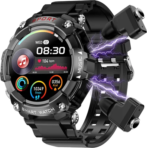 Cuerpo de metal con pantalla Full Touch HD de 1.52 pulgadas, reloj inteligente con auriculares, auriculares deportivos TWS reloj inteligente dos en
