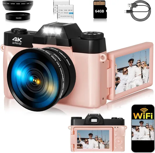 Miniatura 10 de Cámara digital, 75MP WiFi 4K Vlogging cámara de video para YouTube con pantalla abatible de 180° de 3 pulgadas, tarjeta SD de 64 GB, antivibración