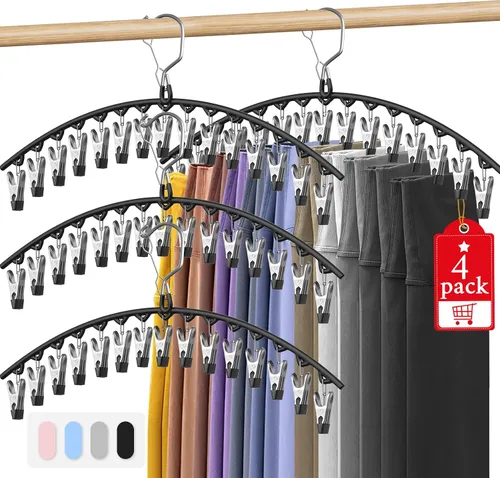 Miniatura 13 de Paquete de 3 perchas para faldas y pantalones con clips, organizador de leggings para colgar en el armario con 10 clips con capacidad para 30