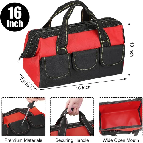 Miniatura 2 de Sanwuta - Paquete de 3 bolsas para herramientas, alta resistencia, fondo rígido impermeable, boca ancha, para electricista, carpintero, mecánico, 16