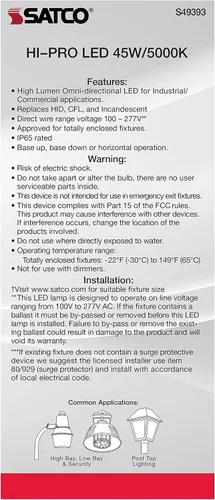 Miniatura 6 de Satco S49393 Bombilla LED de mazorca de maíz, base extendida Mogul, 45 W, clasificación de 35000 horas, 6210 L, luz natural