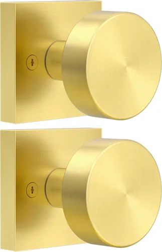 Miniatura 24 de coolnews Pomos dorados para puerta interior, pomo de puerta de privacidad con cerradura, manija de puerta cuadrada resistente moderna para Oro
