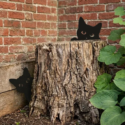 Miniatura 7 de Black Cat Fence Decor Metal Cats Yard Art Outdoor and Garden, Metal Cats Silhouette Garden Decor for Outside Lawn Patio Courtyard, Cute Kitty Fence