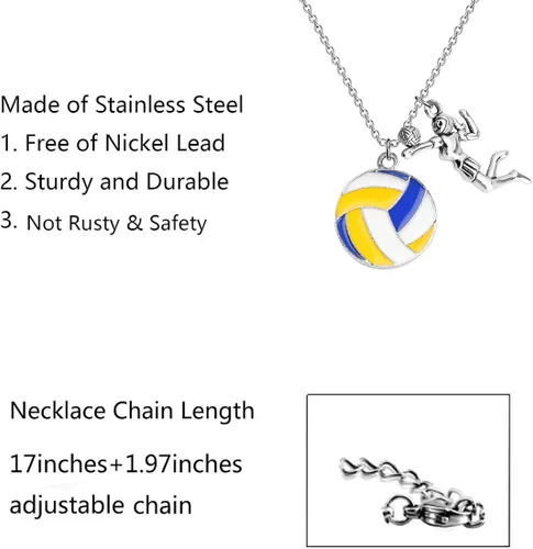 Miniatura 2 de FUSTMW Regalos de voleibol, collar de voleibol, regalos para jugadores de voleibol, collar con dije de voleibol, regalos para entrenadores