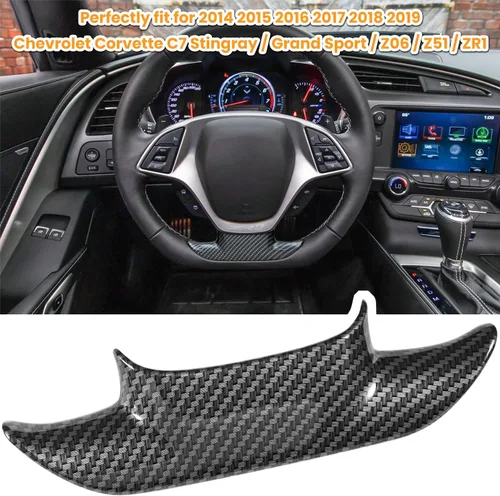 Miniatura 2 de Cubierta de volante con aspecto de fibra de carbono, cubierta de moldura para Chevrolet Corvette C7 Z06 Z51 ZR1 Stingray Grand Sport 2014 2015 2016