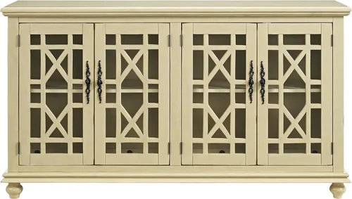 Martin Svensson Home Orsey - Soporte para TV de madera maciza de 63 pulgadas, acabado blanco crema antiguo, estilo rústico y diseño parisino, con
