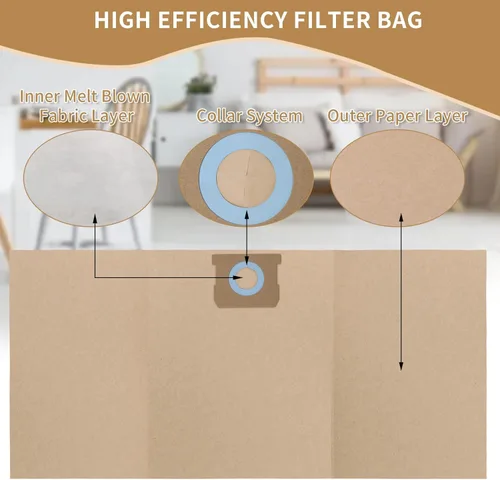 Miniatura 6 de Paquete de 15 bolsas de vacío para aspiradora de 6 a 10 galones Shop Vac DXVA19-4101, bolsas de filtro de repuesto LUNARUBBY para aspiradoras