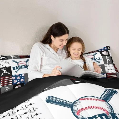 Miniatura 4 de Juego de ropa de cama individual de béisbol deportivo para niños y adolescentes, juego de edredón de atletas de béisbol para niños, juego de edredón