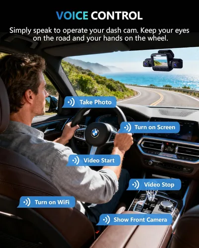 Miniatura 7 de HUPEJOS Cámara de salpicadero AI frontal y trasera interior con sistema de monitor de controlador, cámara de automóvil de 360° 4K, cámara de 4