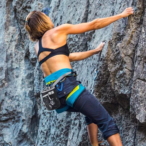 Miniatura 7 de Bolsa de tiza para escalada en roca, bolsa de bouldering, 2 cremalleras impermeables para gimnasia, ajuste cruzado y levantamiento (grande)