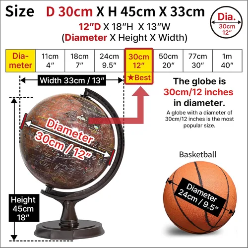 Miniatura 4 de Mapsoft Prime - Globo iluminado de Marte rojo, 11.8 in, RI-30