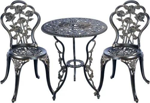 Miniatura 8 de Juego de bistró de 3 piezas, juego de patio exterior, juego de mesa de bistró de aluminio fundido antioxidante para muebles de porche delantero