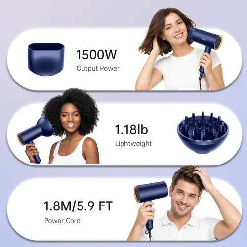 Miniatura 5 de CONFU Secador de pelo difusor para cabello rizado, secado rápido de 1500 W con difusor para mujeres, secador de pelo de iones negativos compacto