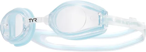 TYR Femme T-72 Petite - Gafas de natación de perfil bajo antivaho para caras pequeñas, protección UV, ajuste ajustable Transparente/Azul