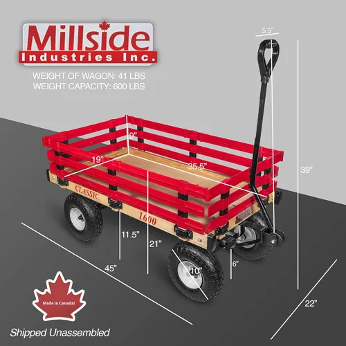 Miniatura 6 de Millside Industries Classic Wood Wagon con estantes de polietileno extraíbles rojos