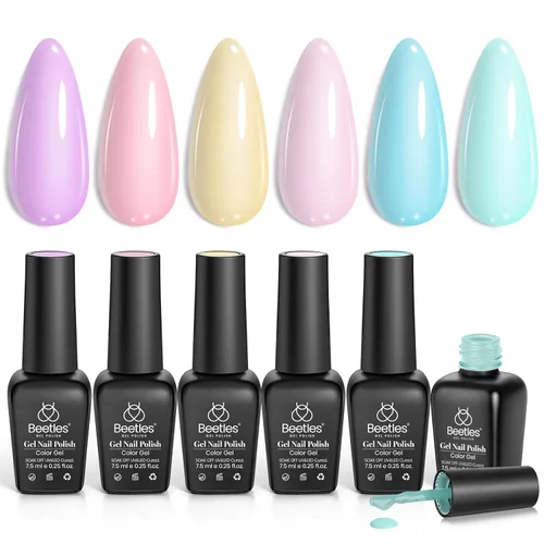 Miniatura 8 de Beetles - Juego de esmaltes de gel azul, esmalte de uñas de gel plateado azul marino oscuro con purpurina, 6 colores, lámpara UV para remojar uñas
