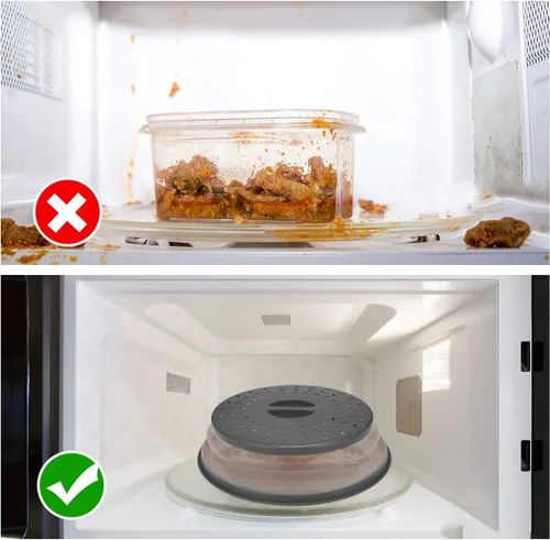 Miniatura 2 de Cubierta de microondas para alimentos, cubierta plegable para salpicaduras de microondas hecha de TPR apta para lavavajillas, sin BPA, color gris