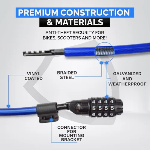 Miniatura 3 de DocksLocks Cerradura de cable de seguridad antirrobo, azul, 2 pies, cerradura de combinación, resistente a la intemperie, portátil