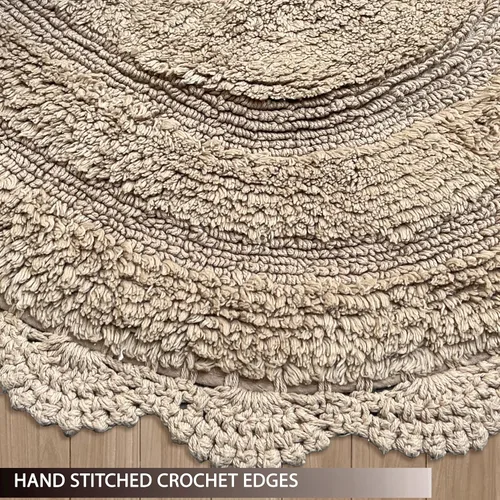 Miniatura 4 de Chardin home Alfombra de baño de ganchillo beige, alfombra de baño ovalada 100% algodón con borde de ganchillo artesanal hecho a mano, alfombra