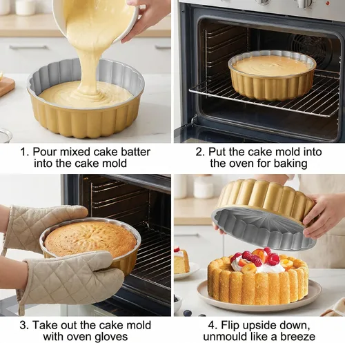 Miniatura 5 de Goaste Charlotte Cake Pan de 9.5 pulgadas, molde acanalado reutilizable, aluminio antiadherente con forma de flor para queso, chocolate, tarta