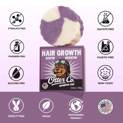 Miniatura 6 de Otter Co. Biotin & Onion Hair Growth Shampoo Bar con queratina, aceite de crecimiento capilar de romero, ACV - Vegano, sin sulfatos y no tóxico