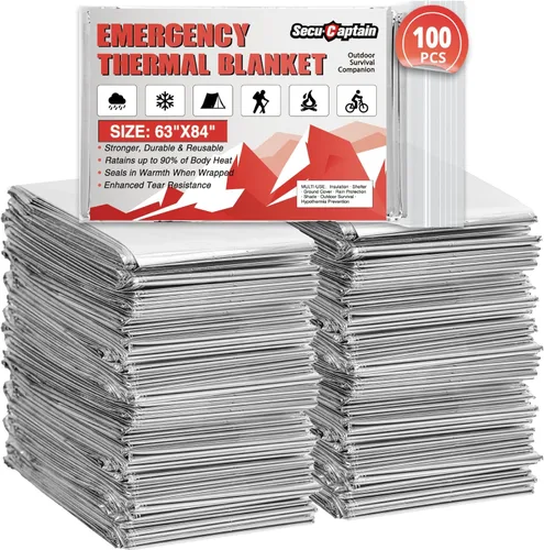 Miniatura 13 de SecuCaptain Mantas Térmicas de Emergencia de Supervivencia: Extra Grandes 84" x 63" Kit de Manta de Mylar Espacial para Exteriores Camping