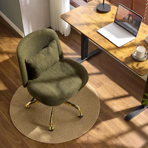 Miniatura 2 de VINGLI Silla de oficina ancha con patas cruzadas, silla de escritorio ergonómica capitoné cómoda con almohada y base dorada, doble uso con/sin Verde