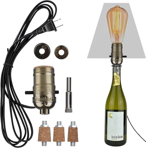 Miniatura 11 de Kit de lámpara de botella Aokpsrt con broca de vidrio de 9mm DIY Kit de lámpara para botellas de licor con enchufe deslizante y cable