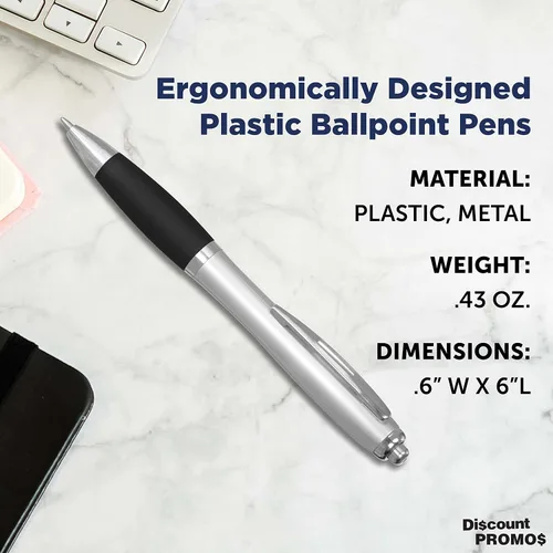 Miniatura 4 de DISCOUNT PROMOS - Bolígrafos personalizados con agarre de goma y tinta negra, paquete de 10 unidades, diseño ergonómico, ideal para oficina