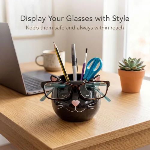 Miniatura 8 de Soporte y jarrón para lentes de gato, soporte de cerámica para gafas de sol y lentes de gato negro, organizador de decoración y exhibición de regalo