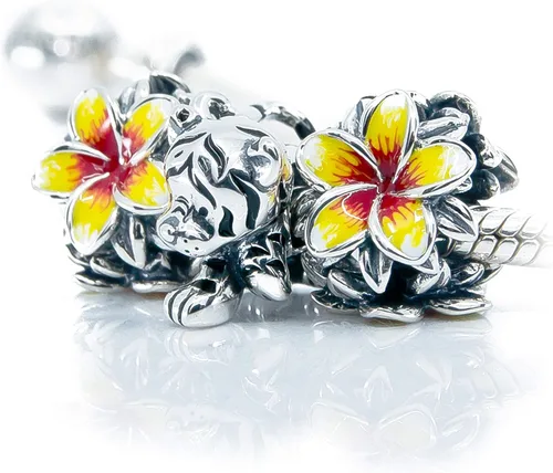 Miniatura 5 de Flor tropical roja y amarilla Plumeria Frangipani Flower Sterling Silver Charm Bead S925, Flor tropical hawaiana, flor tropical floreciente, flor