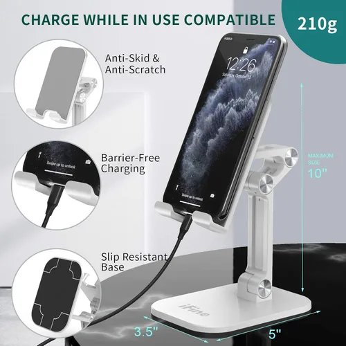 Miniatura 3 de iFine Soporte plegable ajustable para teléfono celular compatible con iPhone 12 y todos los teléfonos inteligentes, soporte móvil resistente