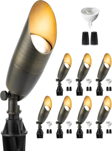 Miniatura 39 de Gardenreet Focos de paisaje de latón de bajo voltaje, luz LED para exteriores de 12 V, luces con cable IP65 impermeables, bronce antiguo