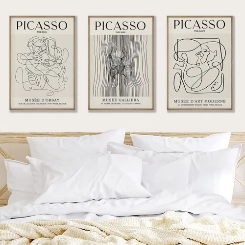 Miniatura 3 de Picasso - Póster de pared abstracto de líneas femeninas para dormitorio, Picasso The Kiss, The Love, The Hug, juego de decoración de pared, pintura