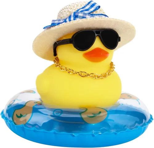 Miniatura 39 de wonuu Pato de Goma para Automóvil, Decoración de Pato Amarillo para Tablero con Sombrero de Sol, Anillo de Natación, Collar, Gafas de Sol
