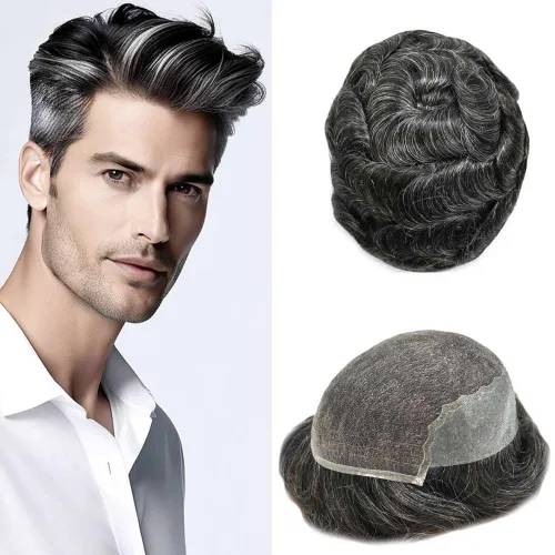 Miniatura 59 de Mens Toupee Human Hair Replacement System Swiss Lace Toupee For Men Hair Piece Protesis Capilar Mens Hairpiece 5X7#1 Jet Black 120% Density