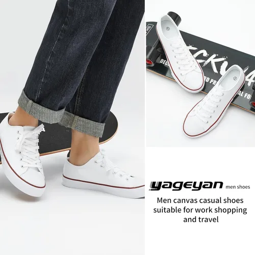Miniatura 5 de yageyan Zapatos bajos de lona para hombre Zapatillas casuales clásicas Zapatos de moda en blanco y negro