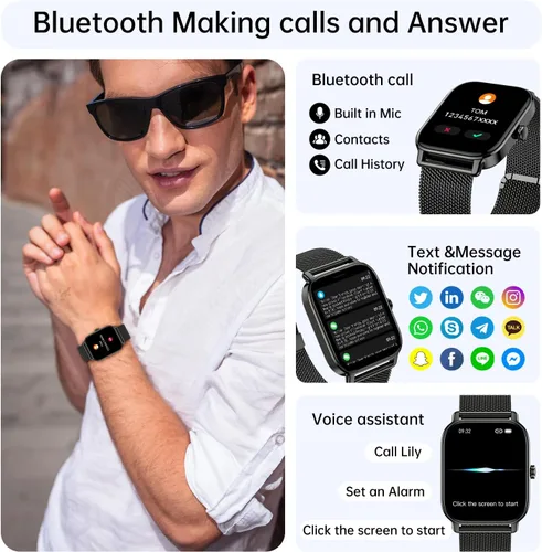 Miniatura 2 de Reloj inteligente para hombres y mujeres Fitness: resistente al agua, responder llamada, relojes digitales para hombre, podómetro, reloj inteligente